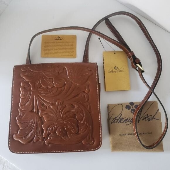 NWT PATRICIA NASH Tooled Leather Adjustable Crossbody Boho Festival Southwestern - Picture 14 of 14